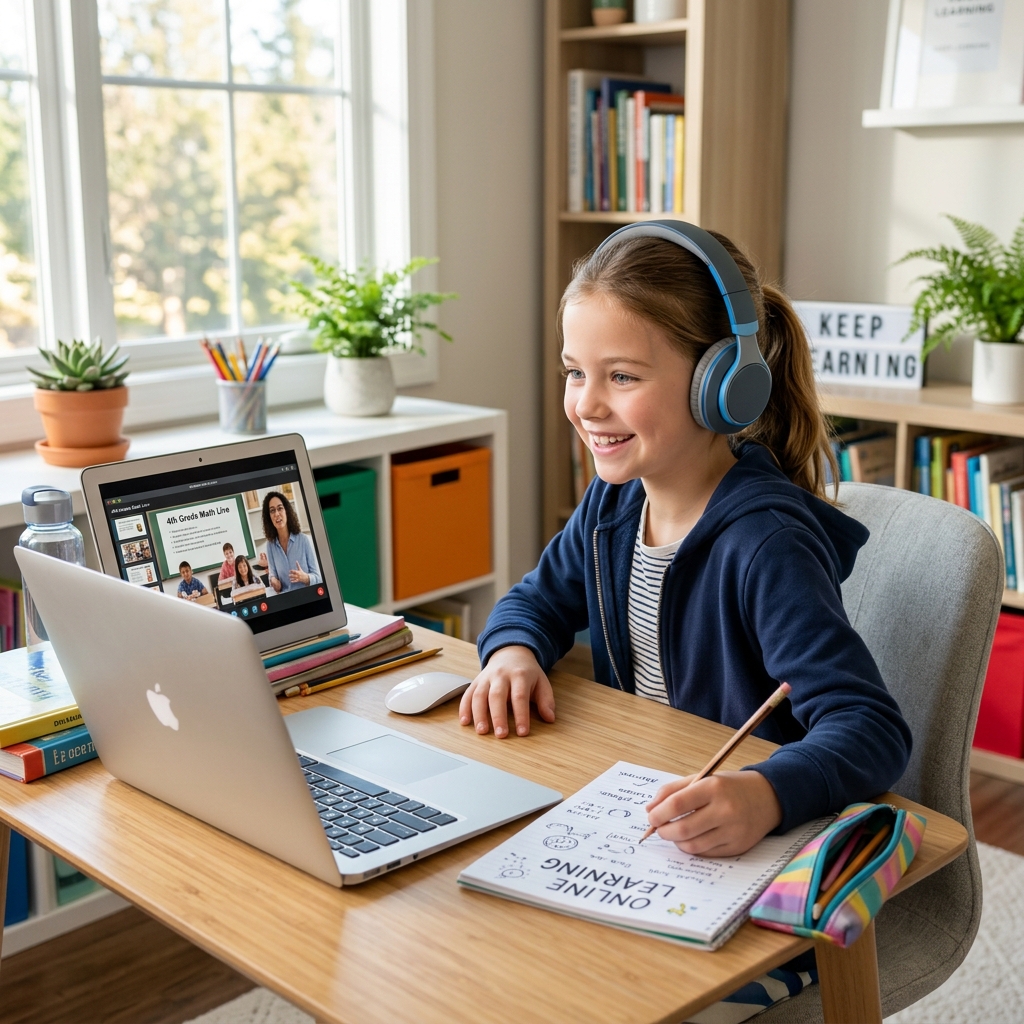 Australian School Student Learning Online with Ti Books